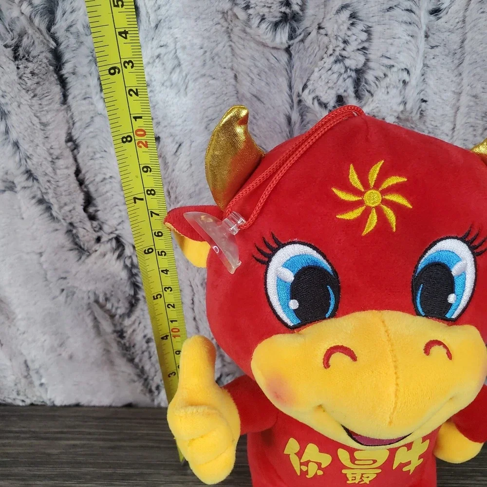 2021 Year of the Ox Mascot Doll‎ Plush Toys Red HANGING Bull New Year Christmas